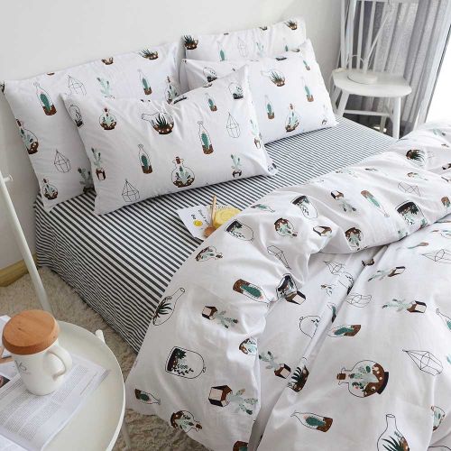  BuLuTu Cotton Kids Bedding Duvet Cover Sets Twin Grey for Boys Girls Leaf Botanical Arrows Teen Bedding Sets Zipper Closure for Children,1 Duvet Cover + 2 Pillowcases,Twin