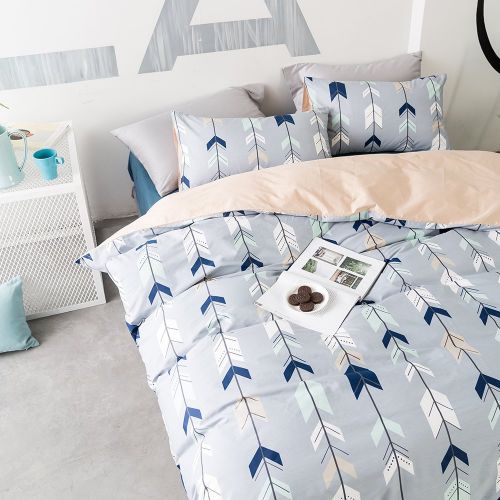  BuLuTu Cotton Kids Bedding Duvet Cover Sets Twin Grey for Boys Girls Leaf Botanical Arrows Teen Bedding Sets Zipper Closure for Children,1 Duvet Cover + 2 Pillowcases,Twin