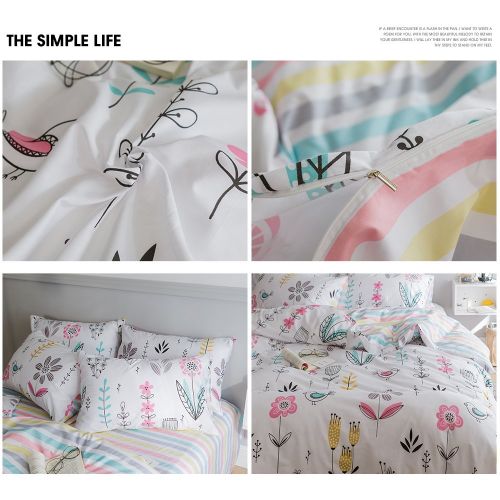  BuLuTu Cotton Kids Bedding Duvet Cover Sets Twin Grey for Boys Girls Leaf Botanical Arrows Teen Bedding Sets Zipper Closure for Children,1 Duvet Cover + 2 Pillowcases,Twin