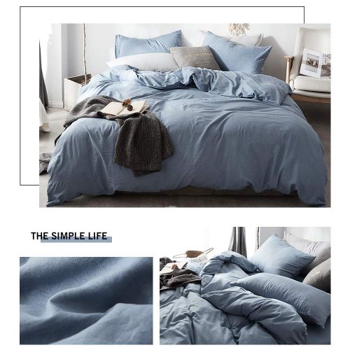  BuLuTu Silver Gray Duvet Cover Set Twin Boys Girls with Zipper Closure and Ties,Luxury Washed Cotton Super Soft Twin Duvet Cover for Kids Adults,Solid Modern 3 Pieces Bedding Sets,