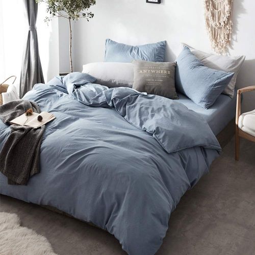  BuLuTu Silver Gray Duvet Cover Set Queen Boys Girls with Zipper Closure and Ties,Luxury Super Soft Full Duvet Cover Washed Cotton for Kids Adults,Solid Modern 3 Pieces Queen Bedding Sets