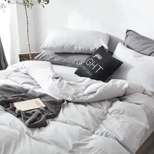  BuLuTu Silver Gray Duvet Cover Set Queen Boys Girls with Zipper Closure and Ties,Luxury Super Soft Full Duvet Cover Washed Cotton for Kids Adults,Solid Modern 3 Pieces Queen Bedding Sets