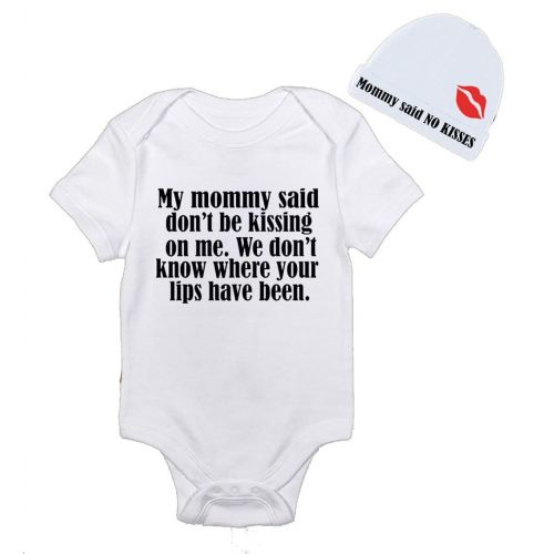  Bubbles Baby Bodysuits Mommy Said No Kisses with Hat Baby Bodysuit Onesie Brand Super Cute Onesies