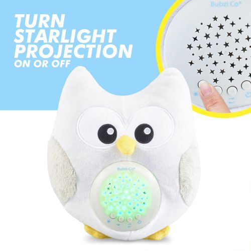  Bubzi Co White Noise Sound Machine & Sleep Aid Night Light. New Baby Gift, Woodland Owl Decor Nursery & Portable Soother Stuffed Animals Owl with 10 Popular Songs for Crib to Comfo