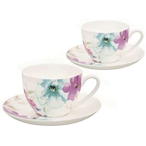  Buchensee Kaffeeservice aus Fine Bone China Porzellan. Tee- / Kaffeekanne 1,5l mit stilvollem Blumendekor, 6 Kaffeetassen, 6 Unterteller und Stoevchen.