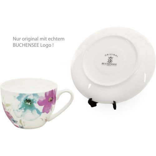  Buchensee Kaffeeservice aus Fine Bone China Porzellan. Tee- / Kaffeekanne 1,5l mit stilvollem Blumendekor, 6 Kaffeetassen, 6 Unterteller und Stoevchen.