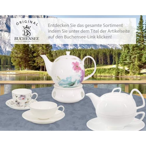  Buchensee Kaffeeservice aus Fine Bone China Porzellan. Tee- / Kaffeekanne 1,5l mit stilvollem Blumendekor, 6 Kaffeetassen, 6 Unterteller und Stoevchen.