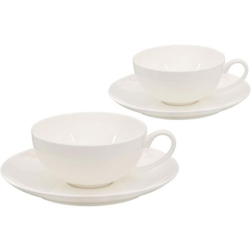  Buchensee Teeservice aus Fine Bone China Porzellan. Teekanne in fein-cremigem Weiss mit 1,5l Fuellvolumen, 6 Teetassen und 6 Unterteller.