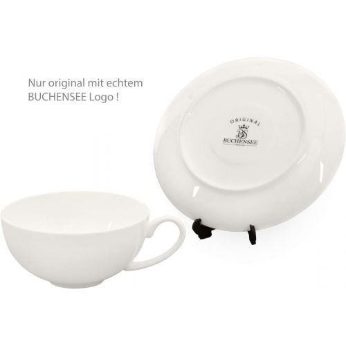  Buchensee Teeservice aus Fine Bone China Porzellan. Teekanne in fein-cremigem Weiss mit 1,5l Fuellvolumen, 6 Teetassen und 6 Unterteller.