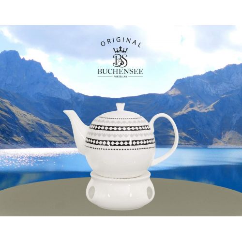  Buchensee Porzellan Kanne 1,5 Liter mit Stoevchen. Elegantes Teeset/Kaffeeset aus Fine Bone China mit stilvollem Rautendekor