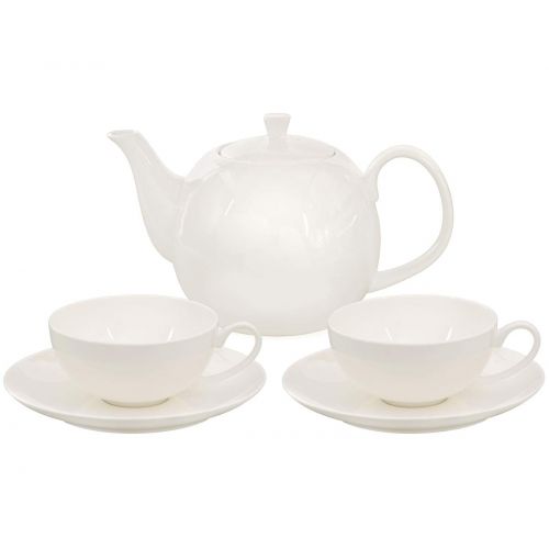  Buchensee Teeservice aus Fine Bone China Porzellan. Teekanne in fein-cremigem Weiss mit 1,5l Fuellvolumen, 2 Teetassen und 2 Unterteller.