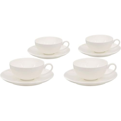  Buchensee Teeservice aus Fine Bone China Porzellan. Teekanne in fein-cremigem Weiss mit 1,5l Fuellvolumen, 4 Teetassen und 4 Unterteller.