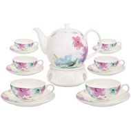 Marke: Buchensee Buchensee Teeservice aus Fine Bone China Porzellan. Teekanne 1,5l mit stilvollem Blumendekor, 6 Teetassen, 6 Unterteller und Stoevchen.