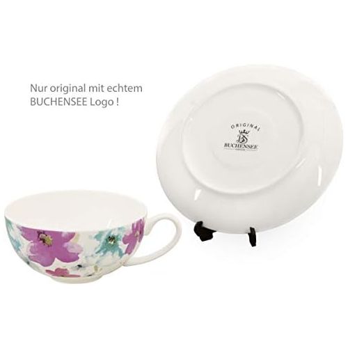  Buchensee Teeservice aus Fine Bone China Porzellan. Teekanne 1,5l mit stilvollem Blumendekor, 2 Teetassen, 2 Unterteller und Stoevchen.