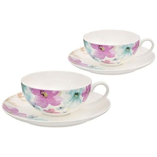  Buchensee Teeservice aus Fine Bone China Porzellan. Teekanne 1,5l mit stilvollem Blumendekor, 2 Teetassen, 2 Unterteller und Stoevchen.