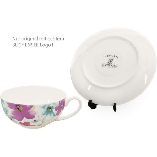  Buchensee Teeservice aus Fine Bone China Porzellan. Teekanne 1,5l mit stilvollem Blumendekor, 2 Teetassen, 2 Unterteller und Stoevchen.