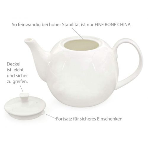  Buchensee Teekanne/Kaffeekanne 1,5 Liter. Fine Bone China Premium Qualitat in fein-cremigem Weiss