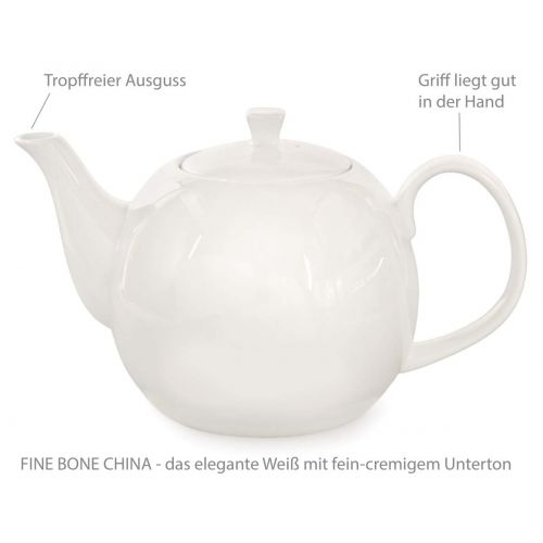  Buchensee Teekanne/Kaffeekanne 1,5 Liter. Fine Bone China Premium Qualitat in fein-cremigem Weiss