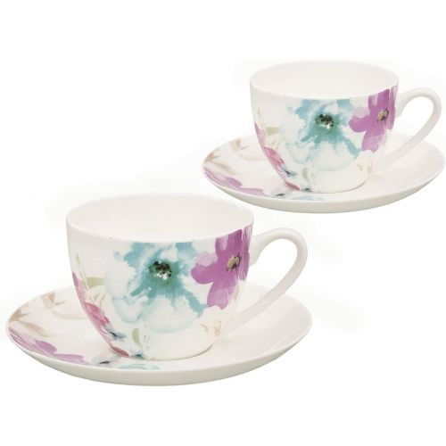  Buchensee Kaffeeservice aus Fine Bone China Porzellan. Tee- / Kaffeekanne 1,5l mit stilvollem Blumendekor, 2 Kaffeetassen, 2 Unterteller und Stoevchen.