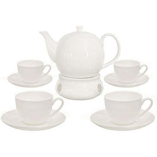  Buchensee Kaffeeservice aus Fine Bone China Porzellan. Tee- / Kaffeekanne in fein-cremigem Weiss mit 1,5l Fuellvolumen, 4 Kaffeetassen, 4 Unterteller und Stoevchen.