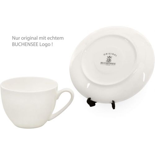  Buchensee Kaffeeservice aus Fine Bone China Porzellan. Tee- / Kaffeekanne in fein-cremigem Weiss mit 1,5l Fuellvolumen, 4 Kaffeetassen, 4 Unterteller und Stoevchen.