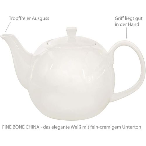  Buchensee Kaffeeservice aus Fine Bone China Porzellan. Tee- / Kaffeekanne in fein-cremigem Weiss mit 1,5l Fuellvolumen, 4 Kaffeetassen, 4 Unterteller und Stoevchen.