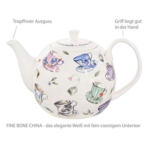  Buchensee Kaffeeservice aus Fine Bone China Porzellan. Tee- / Kaffeekanne 1,5l mit stilvollem Tassendekor, 6 Kaffeetassen und 6 Unterteller.