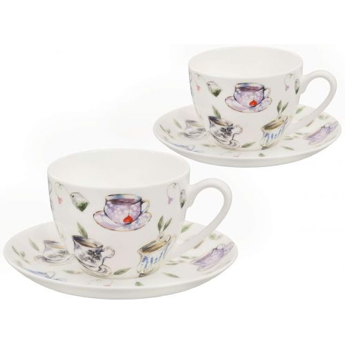  Buchensee Kaffeeservice aus Fine Bone China Porzellan. Tee- / Kaffeekanne 1,5l mit stilvollem Tassendekor, 6 Kaffeetassen und 6 Unterteller.