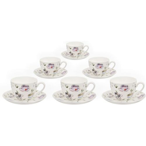  Buchensee Kaffeeservice aus Fine Bone China Porzellan. Tee- / Kaffeekanne 1,5l mit stilvollem Tassendekor, 6 Kaffeetassen und 6 Unterteller.