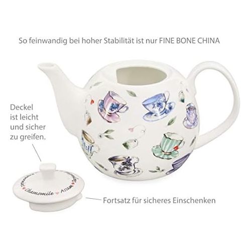  Buchensee Kaffeeservice aus Fine Bone China Porzellan. Tee- / Kaffeekanne 1,5l mit stilvollem Tassendekor, 2 Kaffeetassen, 2 Unterteller und Stoevchen.