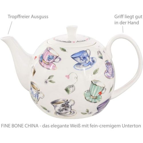  Buchensee Kaffeeservice aus Fine Bone China Porzellan. Tee- / Kaffeekanne 1,5l mit stilvollem Tassendekor, 2 Kaffeetassen, 2 Unterteller und Stoevchen.