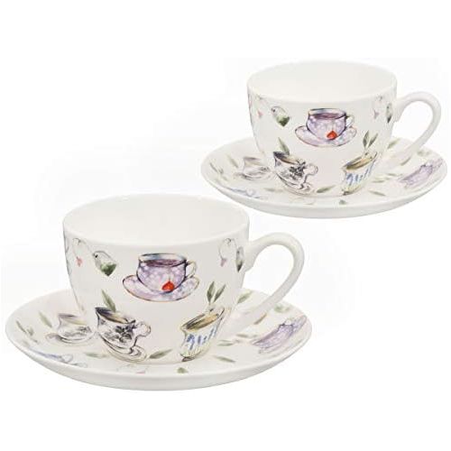  Buchensee Kaffeeservice aus Fine Bone China Porzellan. Tee- / Kaffeekanne 1,5l mit stilvollem Tassendekor, 4 Kaffeetassen, 4 Unterteller und Stoevchen.