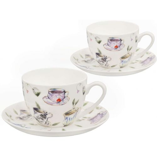  Buchensee Kaffeeservice aus Fine Bone China Porzellan. Tee- / Kaffeekanne 1,5l mit stilvollem Tassendekor, 4 Kaffeetassen, 4 Unterteller und Stoevchen.