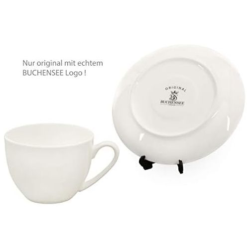  Buchensee Kaffeeservice aus Fine Bone China Porzellan. Tee- / Kaffeekanne in fein-cremigem Weiss mit 1,5l Fuellvolumen, 6 Kaffeetassen und 6 Unterteller.