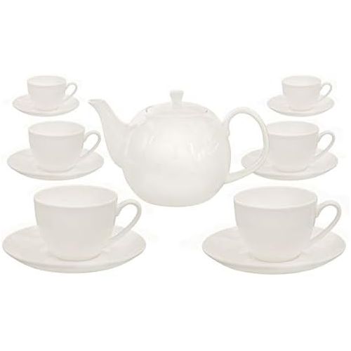  Buchensee Kaffeeservice aus Fine Bone China Porzellan. Tee- / Kaffeekanne in fein-cremigem Weiss mit 1,5l Fuellvolumen, 6 Kaffeetassen und 6 Unterteller.