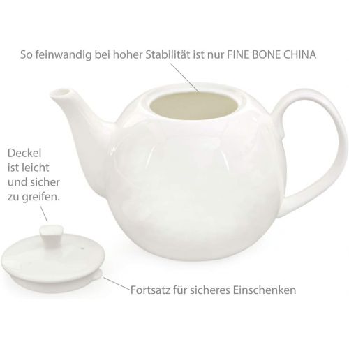  Buchensee Kaffeeservice aus Fine Bone China Porzellan. Tee- / Kaffeekanne in fein-cremigem Weiss mit 1,5l Fuellvolumen, 6 Kaffeetassen und 6 Unterteller.