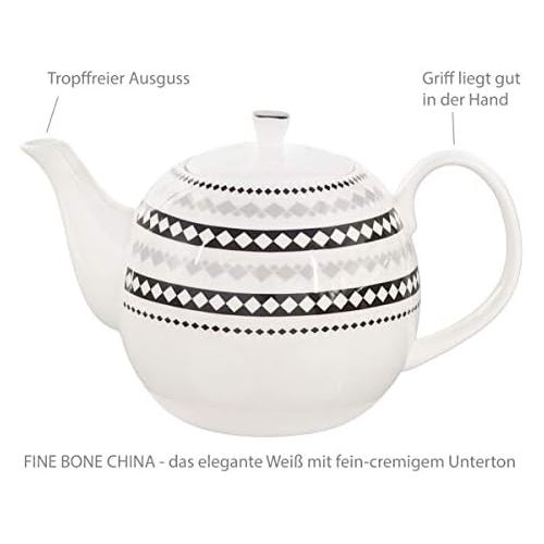  Buchensee Beech See Coffee Set Tea Service Coffee Set of 9Diamond Decoration, 210Coffee/Tea Pot 1.5L with Cup and Saucer, Fine Bone China, Aricola