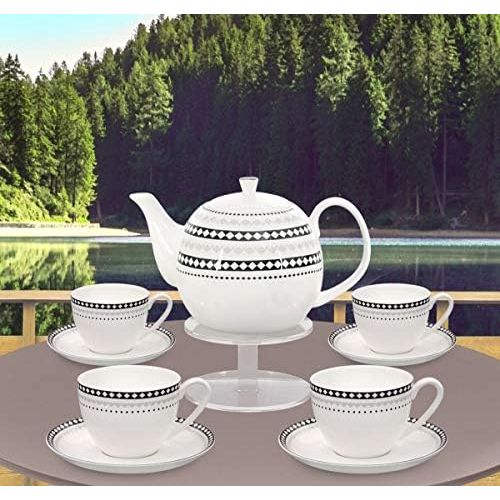  Buchensee Beech See Coffee Set Tea Service Coffee Set of 9Diamond Decoration, 210Coffee/Tea Pot 1.5L with Cup and Saucer, Fine Bone China, Aricola