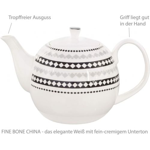  Buchensee Beech See Coffee Set Tea Service Coffee Set of 9Diamond Decoration, 210Coffee/Tea Pot 1.5L with Cup and Saucer, Fine Bone China, Aricola