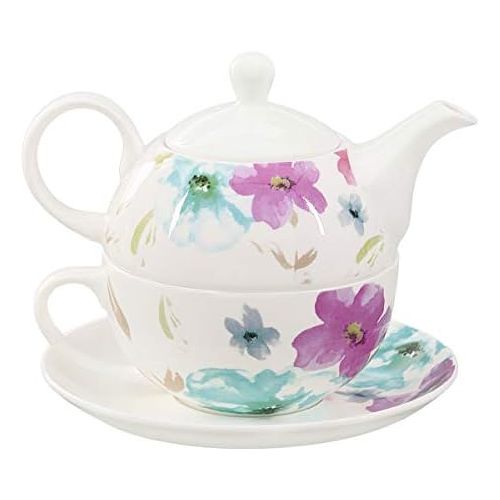  Buchensee Tea for one 400ml. Teeset aus Fine Bone China mit stilvollem Blumendekor.