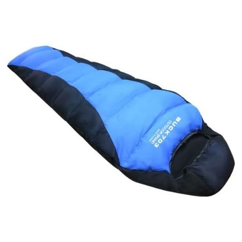  Buck703 First Goose Duck Down Sleeping Bag Cold Winter Outdoor Camping Hiking Hunting Quilt Blanket Double fabric Blue 1450g Filling Gift Air Pillows