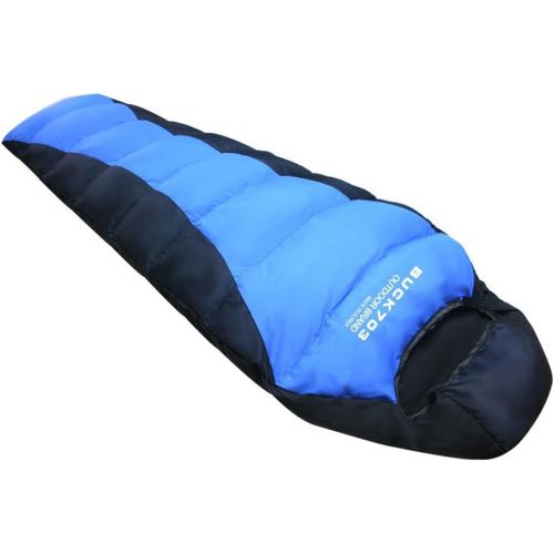  Buck703 First Goose Duck Down Sleeping Bag Cold Winter Outdoor Camping Hiking Hunting Quilt Blanket Double fabric Blue 1450g Filling Gift Air Pillows