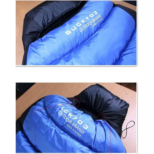  Buck703 First Goose Duck Down Sleeping Bag Cold Winter Outdoor Camping Hiking Hunting Quilt Blanket Double fabric Blue 1450g Filling Gift Air Pillows