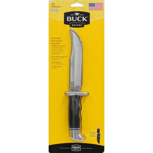  Buck Knives 0119BKSWM1 Special Fixed Blade Knife with Genuine Leather Sheath, Black Phenolic Handle, Clam
