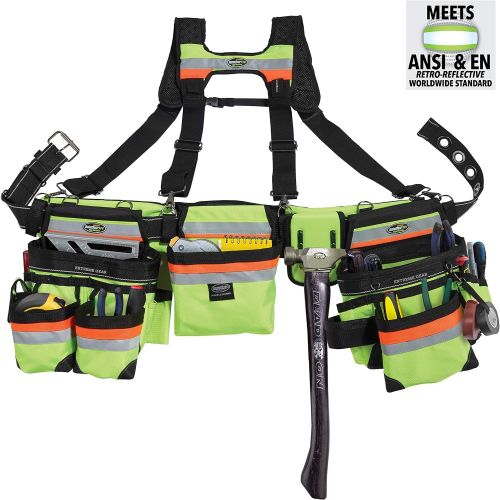  Bucket Boss 3 Bag Tool Bag Set with Suspenders in Safety Yellow with High-Visibility, 55185-HVOY