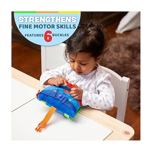  Buckle Toys - Boomer Square - Learning Activity Toddler Plane Travel Essential Toy - Develop Motor Skills and Problem Solving