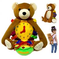 Buckle Toys Buckle Toy - Billy Bear - Toddler Plush Activity Backpack - Fine Motor & Basic Life Skills Travel Toy