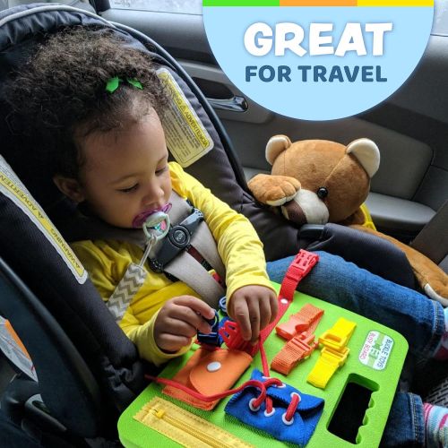  Buckle Toys Busy Board - Learning Activity Toy - Develop Motor Skills and Problem Solving - Learn to Tie Shoes - Easy Travel Toy