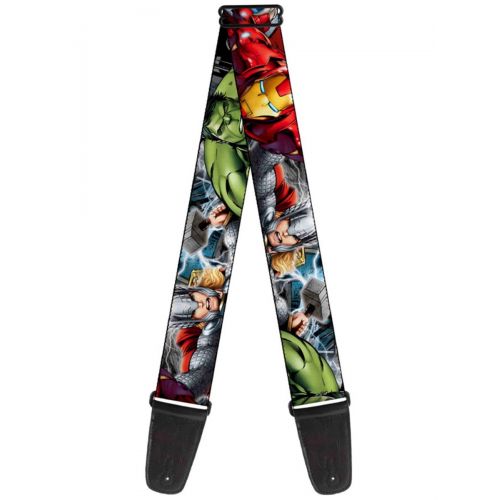  buckle-down 4 poses, 2 inches wide guitar strap-marvel avengers superheroes close-up (gs-wav012)