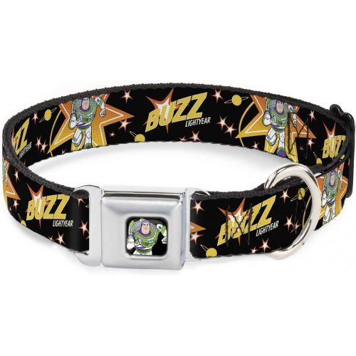  Buckle-Down Dog Collar Seatbelt Buckle Toy Story Buzz Lightyear Running Stars Black Orange Yellow Available in Adjustable Sizes for Small Medium Large Dogs